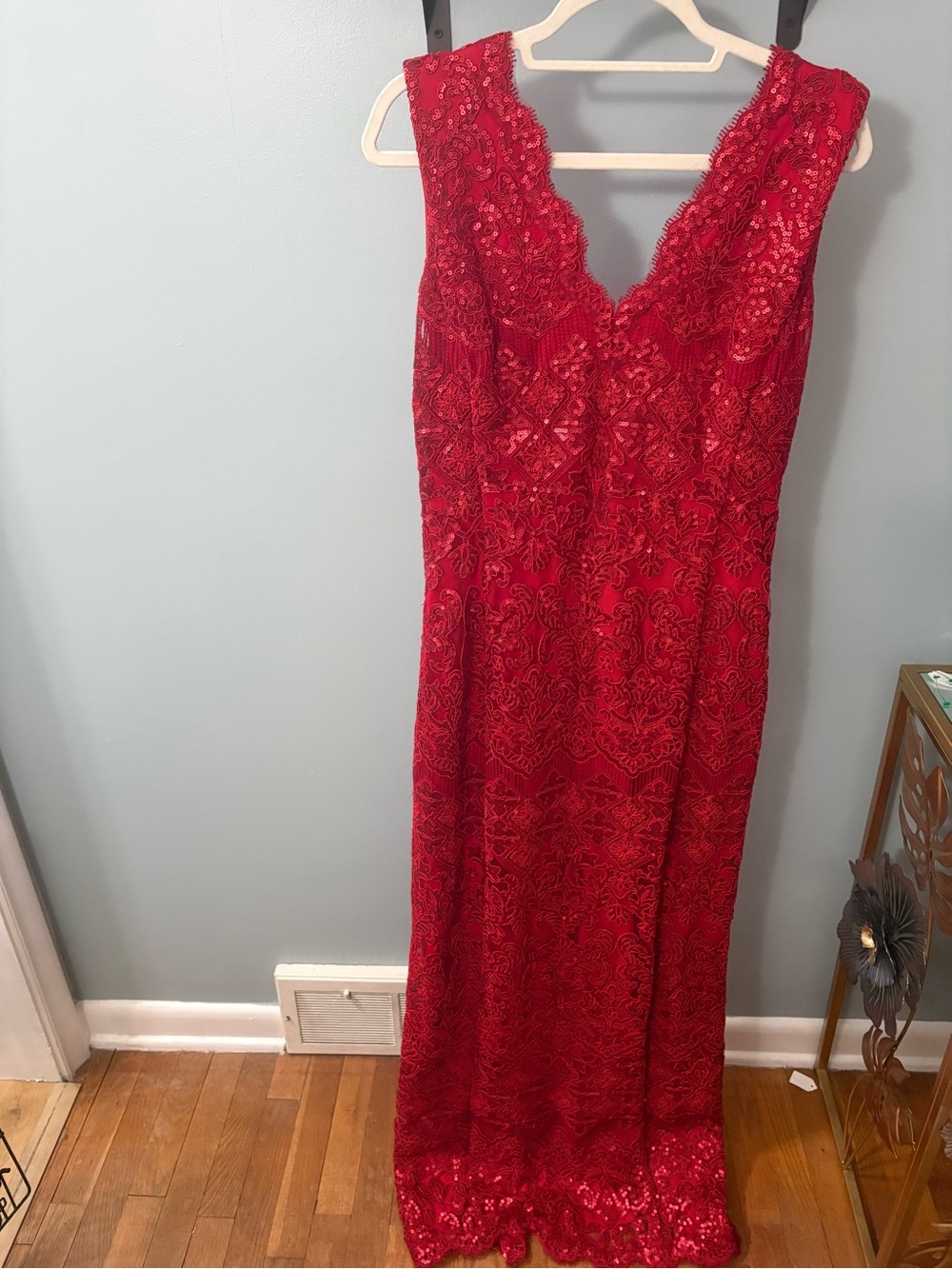 Tadashi Shoji Red Sequin Lace Evening Dress